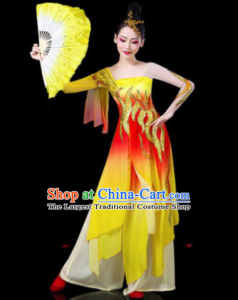 Chinese Classical Dance Costumes Traditional Umbrella Dance Group Dance Yellow Dress for Women