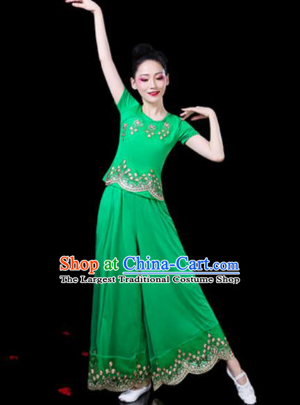 Chinese Traditional Folk Dance Costumes Fan Dance Yangko Group Dance Green Clothing for Women