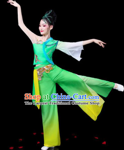 Chinese Traditional Folk Dance Yangko Dance Costumes Fan Dance Drum Dance Green Clothing for Women