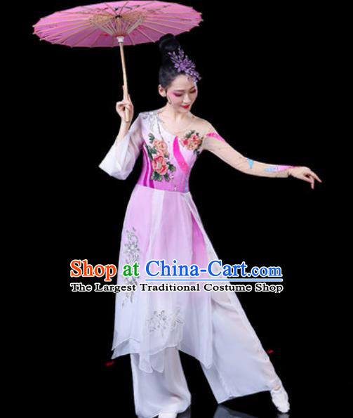 Chinese Classical Dance Umbrella Dance Costumes Traditional Lotus Dance Pink Dress for Women