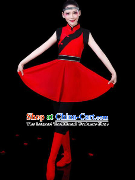 Chinese Ethnic Costumes Traditional Mongolian Nationality Folk Dance Red Dress for Women