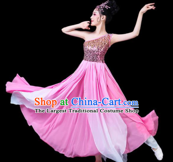 Chinese Classical Fan Dance Costumes Traditional Chorus Umbrella Dance Pink Dress for Women