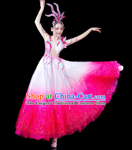 Top Grade Stage Show Chorus Costumes Modern Dance Group Dance Rosy Dress for Women