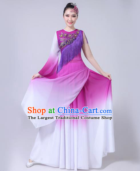 Top Grade Stage Show Chorus Costumes Modern Dance Embroidered Peony Purple Long Dress for Women