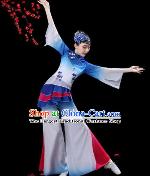 Chinese Folk Dance Yangko Dance Costumes Traditional Drum Dance Fan Dance Blue Clothing for Women