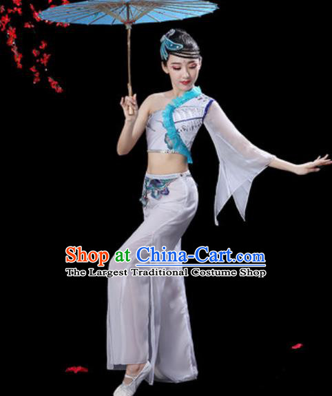 Traditional Chinese Folk Dance Single Sleeve Costumes Fan Dance Yangko Dance White Clothing for Women