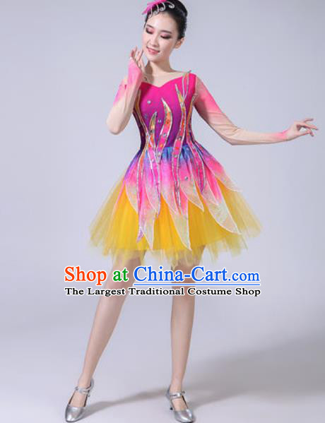 Top Grade Modern Dance Stage Show Costumes Chorus Group Dance Rosy Dress for Women