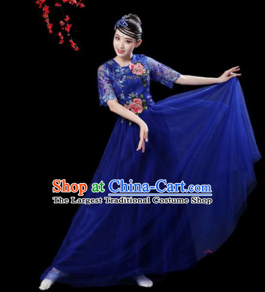 Professional Modern Dance Stage Show Costumes Chorus Group Dance Royalblue Dress for Women