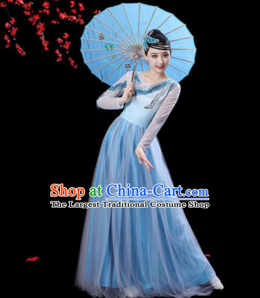 Professional Modern Dance Costumes Stage Show Chorus Group Dance Light Blue Dress for Women