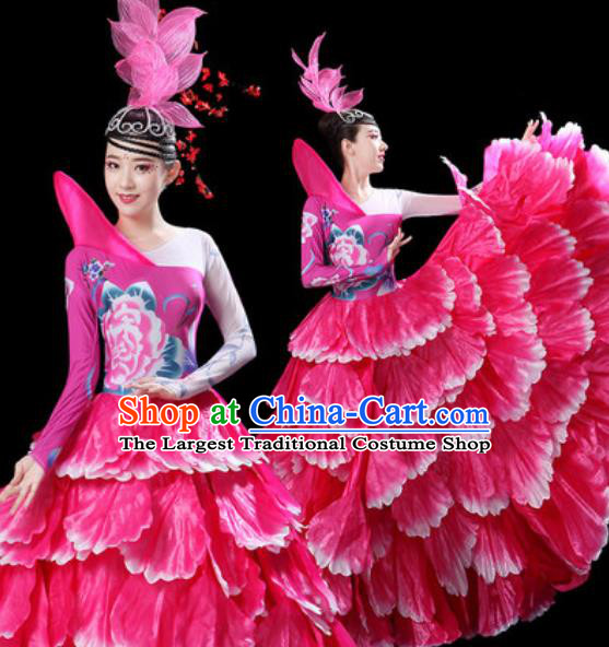 Top Grade Stage Show Group Dance Costumes Modern Dance Chorus Rosy Peony Dress for Women