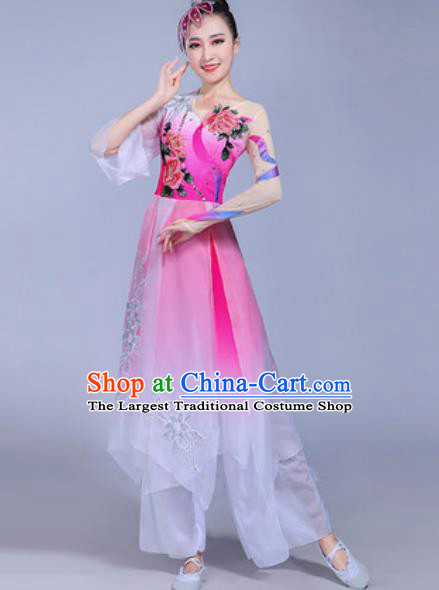 Traditional Chinese Classical Dance Costume Folk Dance Fan Dance Pink Dress for Women
