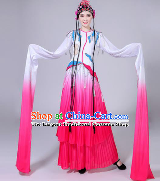 Chinese Classical Dance Water Sleeve Costumes Traditional Group Dance Umbrella Dance Pink Dress for Women