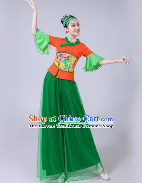 Traditional Chinese Folk Dance Costumes Fan Dance Yangko Dance Green Veil Clothing for Women