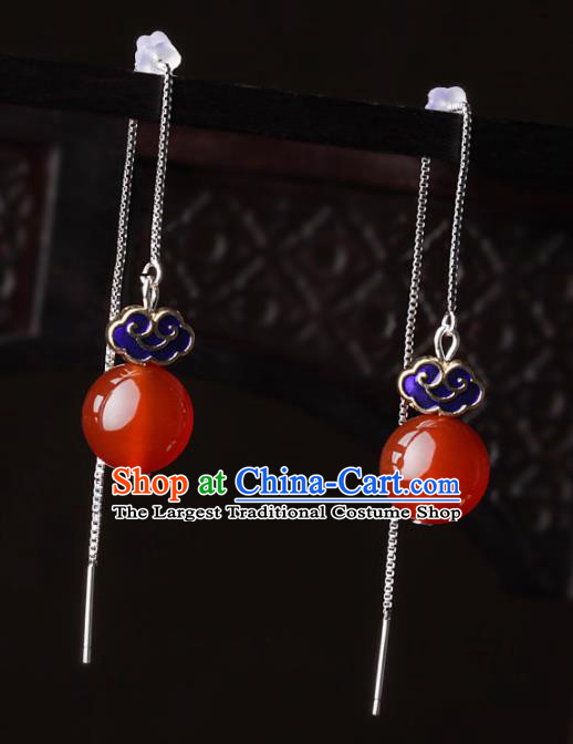 Chinese Traditional Jewelry Accessories National Hanfu Blueing Agate Earrings for Women