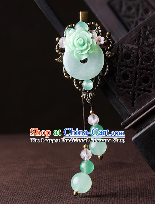 Chinese Traditional Hair Accessories National Hanfu Jade Tassel Hair Stick for Women