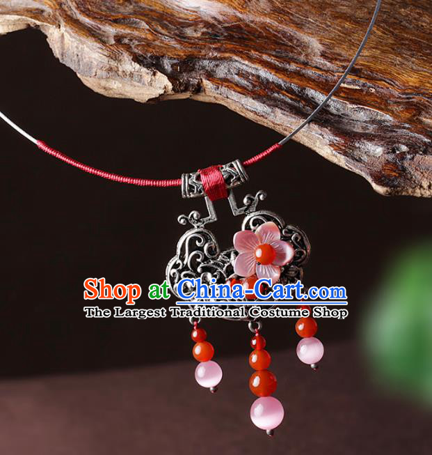 Chinese Traditional Jewelry Accessories National Hanfu Longevity Lock Pink Shell Necklace for Women