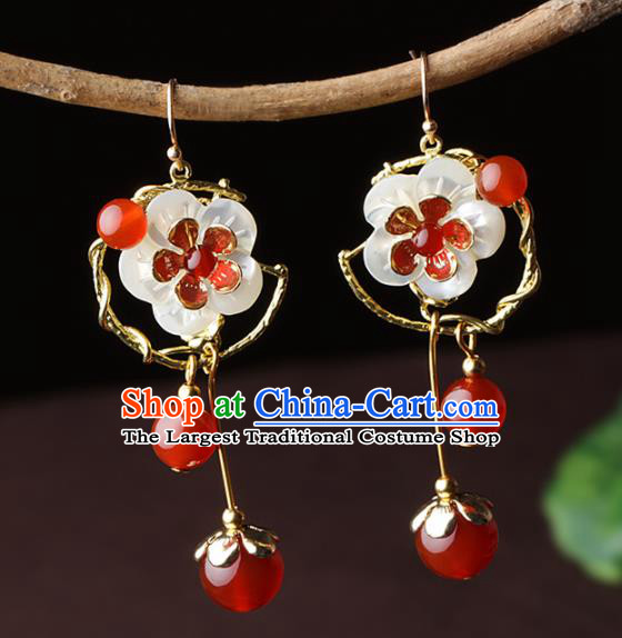 Chinese Traditional Jewelry Accessories National Hanfu Agate Shell Flowers Earrings for Women