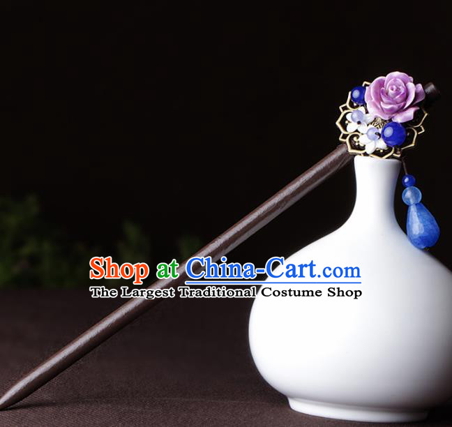 Chinese Traditional Hair Accessories National Hanfu Purple Flowers Tassel Hairpins for Women