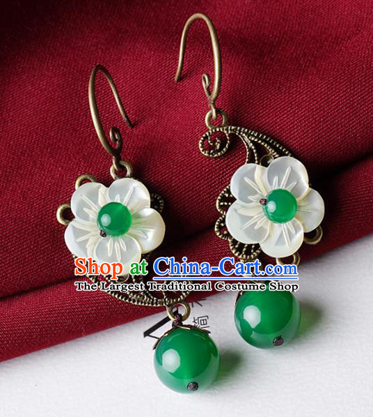 Chinese Traditional Jade Ear Jewelry Accessories National Hanfu Shell Flower Earrings for Women