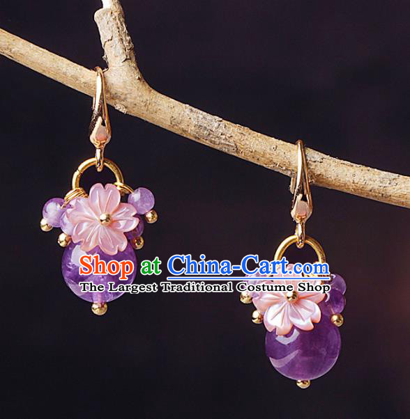 Chinese Traditional Ear Jewelry Accessories National Hanfu Purple Beads Earrings for Women