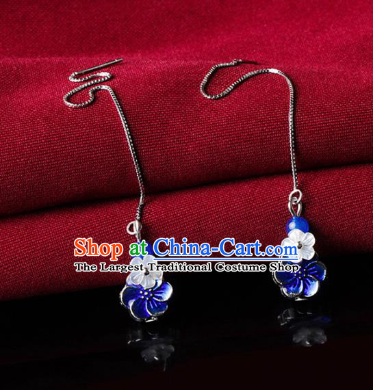 Chinese Traditional Ear Jewelry Accessories National Hanfu Blueing Flower Earrings for Women