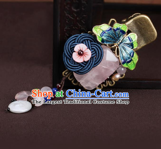 Chinese Traditional Hair Accessories National Hanfu Blueing Butterfly Rose Chalcedony Hair Claw for Women