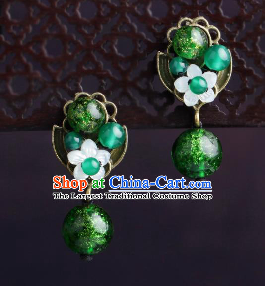 Chinese Yunnan National Classical Earrings Traditional Green Beads Ear Jewelry Accessories for Women