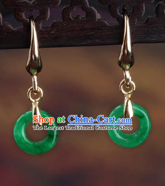 Chinese Yunnan National Classical Jadeite Earrings Traditional Hanfu Ear Jewelry Accessories for Women