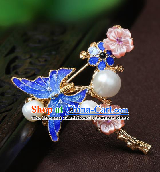 Chinese Traditional Breastpin Jewelry Accessories National Hanfu Blueing Butterfly Brooch for Women