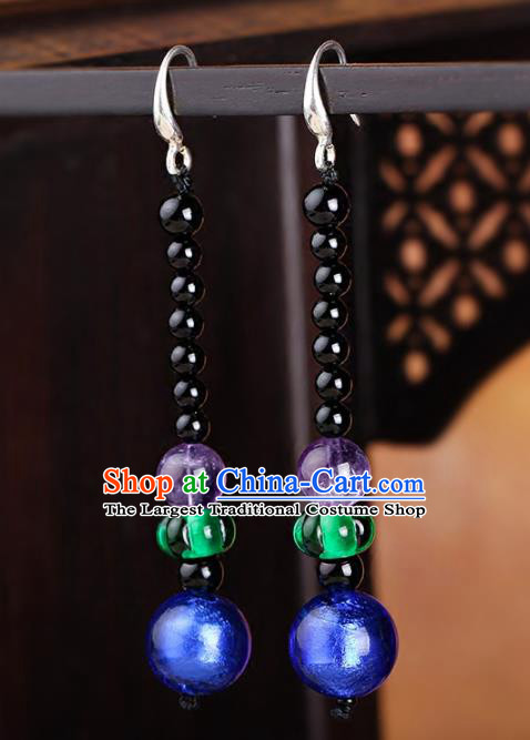 Chinese Yunnan National Classical Beads Earrings Traditional Ear Jewelry Accessories for Women