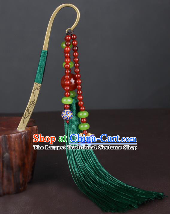 Chinese Traditional Hair Accessories Green Tassel Hair Clip National Hanfu Hairpins for Women