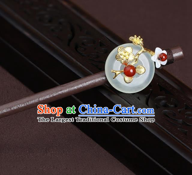 Chinese Traditional Hair Accessories Wood Hair Clip National Hanfu Jade Hairpins for Women