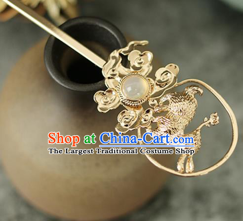 Handmade Chinese Traditional Golden Rabbit Hairpins Traditional Classical Hanfu Hair Accessories for Women