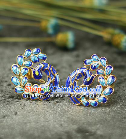 Chinese Handmade Cloisonne Peacock Earrings Traditional Classical Hanfu Ear Jewelry Accessories for Women