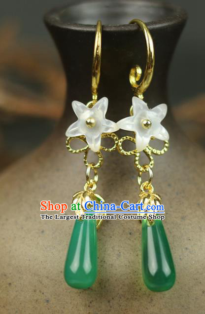 Chinese Handmade Shell Green Earrings Traditional Classical Hanfu Ear Jewelry Accessories for Women