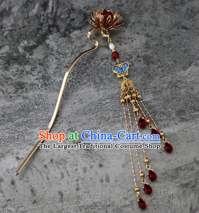 Handmade Chinese Traditional Lotus Tassel Hairpins Traditional Classical Hanfu Hair Accessories for Women