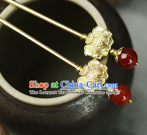 Handmade Chinese Traditional Golden Lotus Hairpins Traditional Classical Hanfu Hair Accessories for Women