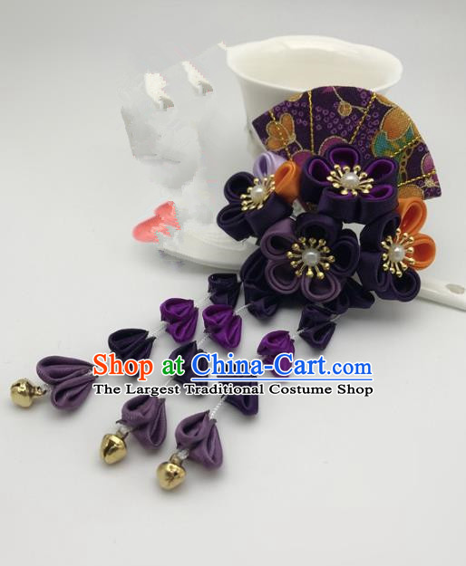 Asian Japanese Traditional Handmade Purple Fan Hairpins Japan Classical Kimono Hair Accessories for Women