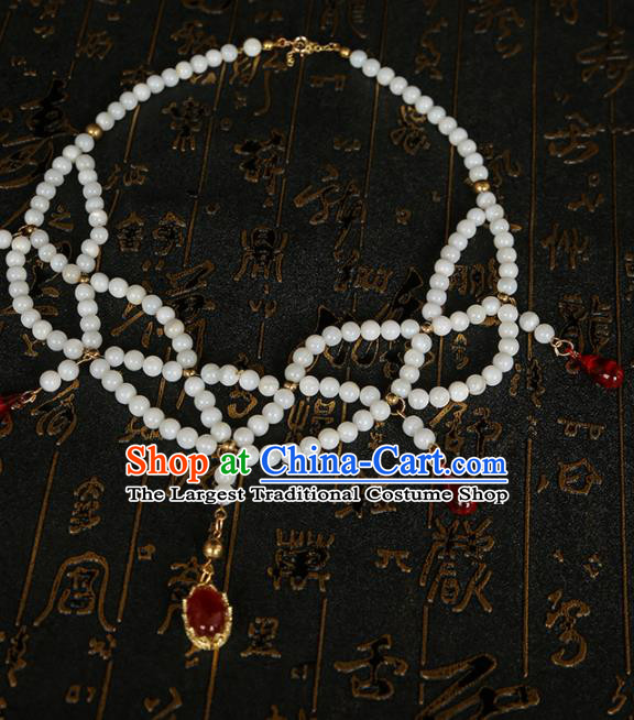 Chinese Traditional Hanfu White Beads Necklace Traditional Classical Jewelry Accessories for Women