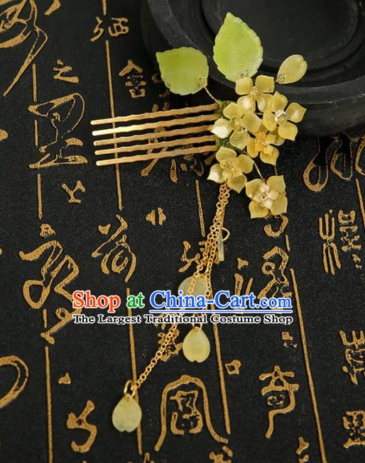 Chinese Ancient Traditional Hanfu Yellow Flowers Tassel Hair Comb Handmade Classical Hair Accessories for Women