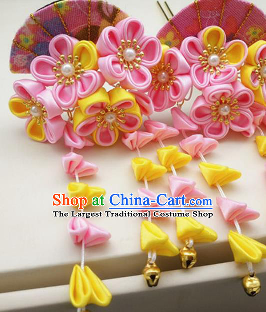 Asian Japanese Traditional Geisha Pink Hairpins Japan Kimono Handmade Classical Hair Accessories for Women