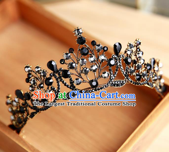 Handmade Top Grade Bride Hair Accessories Baroque Black Crystal Royal Crown for Women