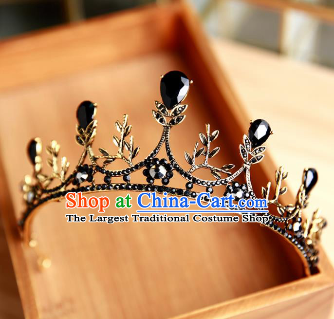 Handmade Top Grade Bride Diadem Hair Accessories Baroque Black Royal Crown for Women