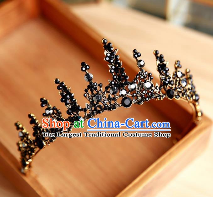 Handmade Top Grade Bride Hair Accessories Baroque Black Royal Crown for Women