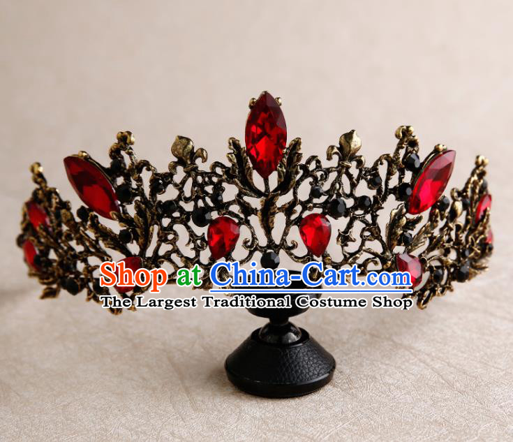 Handmade Top Grade Bride Royal Crown Red Crystal Hair Accessories Baroque Queen Hair Clasp for Women