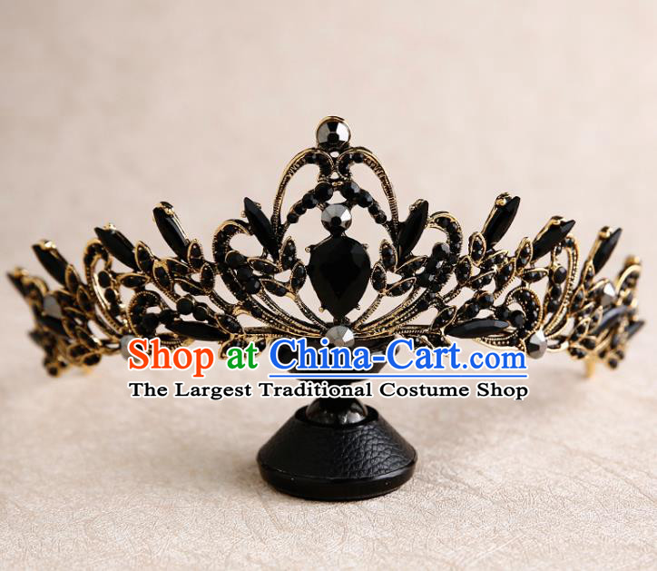 Handmade Top Grade Bride Black Royal Crown Hair Accessories Baroque Queen Hair Clasp for Women