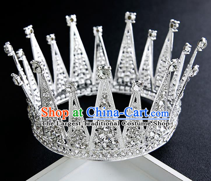 Handmade Top Grade Bride Crystal Round Royal Crown Hair Accessories Baroque Queen Hair Clasp for Women