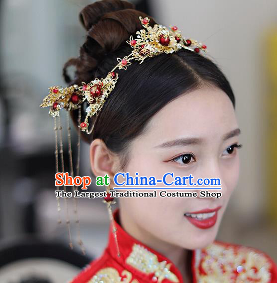 Chinese Ancient Traditional Hanfu Red Hair Clasp Hairpins Handmade Classical Hair Accessories for Women