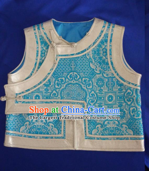 Traditional Chinese Mongol Nationality Costumes Mongols Female Folk Dance Blue Vest for Women