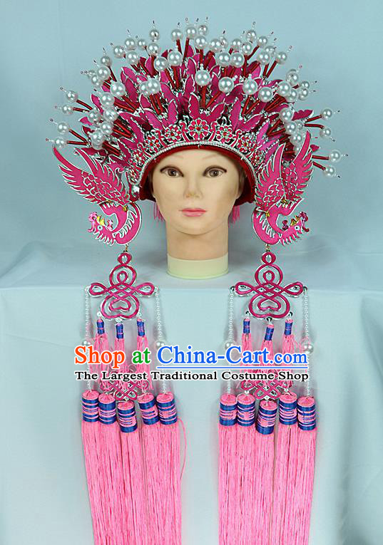 Chinese Traditional Peking Opera Bride Phoenix Coronet Beijing Opera Princess Rosy Chaplet Hats for Women